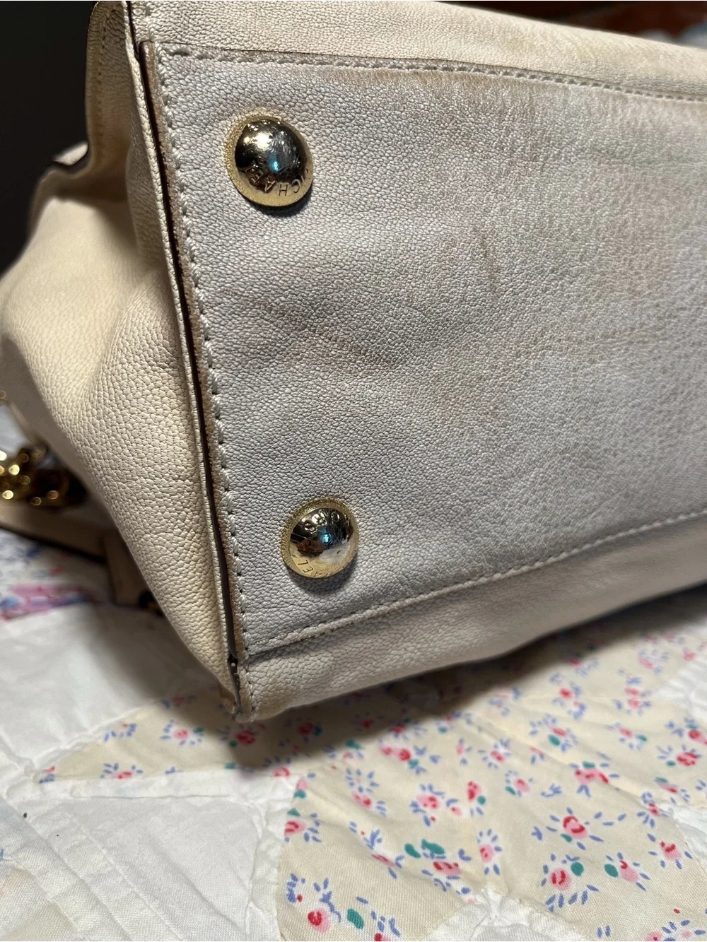 2010s Michael Kors MK Hamilton Leather Satchel with Gold-Tone Lock